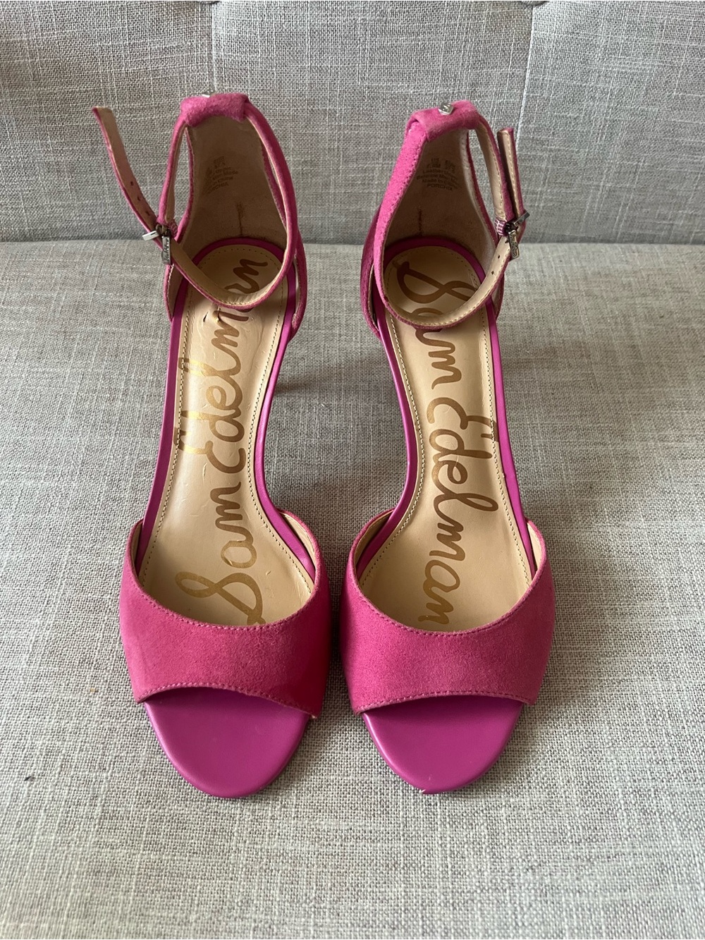 Sam Edelman bright pink leather occasion wedding guest Ankle-Strap Heels, 7.5